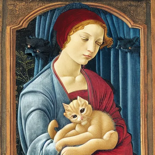 Image similar to baby kitten, portrait birth of vemus botticelli