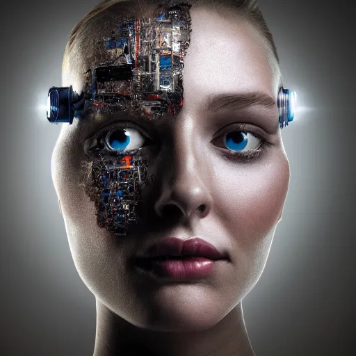 Image similar to portrait photo of a beautiful cyborg