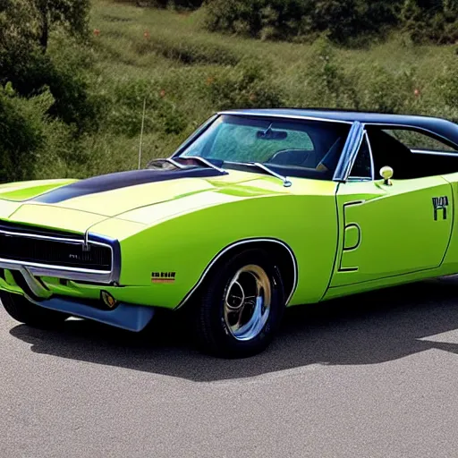 Image similar to hybrid car between 1 9 6 9 dodge charger and 1 9 6 9 camaro rs / ss and mini cooper