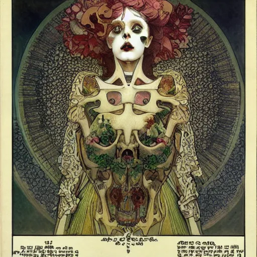 Image similar to manga skull portrait girl female angel princess skeleton realism hyperrealistic art Richard dadd and will cotton alphonse mucha pop art nouveau