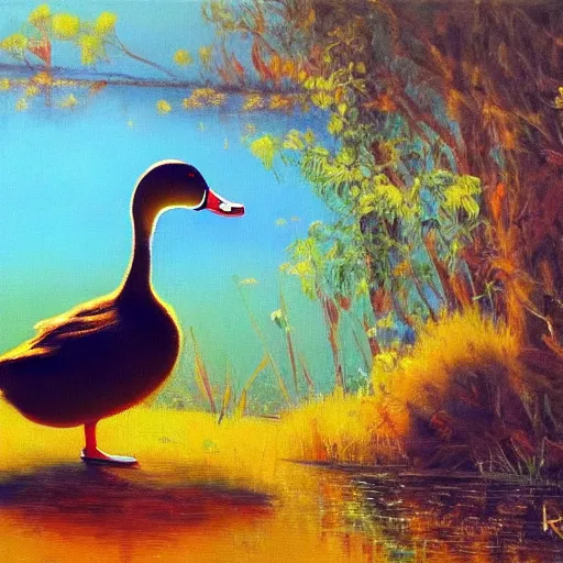 Prompt: a duck on the prowl oil painting arsen savadov