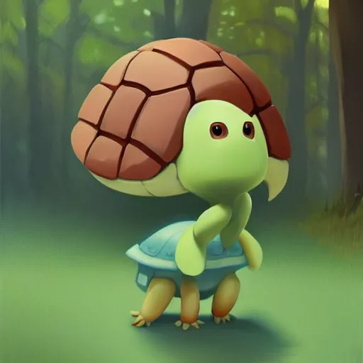 Image similar to Goro Fujita a portrait cute cartoon turtle happily walking through the forest, painting by Goro Fujita, sharp focus, highly detailed, ArtStation