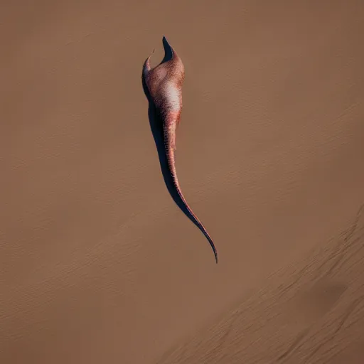 Image similar to a giant squid octopus chimea hanging from the clouds over a desert with beautiful dunes, still from the movie the arrival, 8k