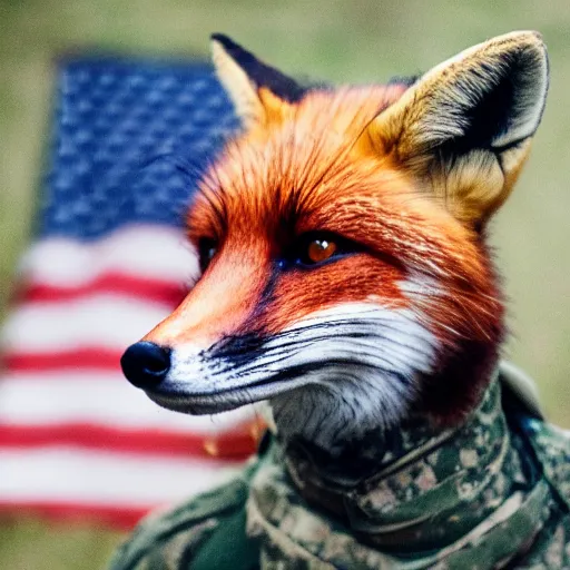 Image similar to Closeup of Fox dressed in a modern American soldier uniform, 85mm f/1.4