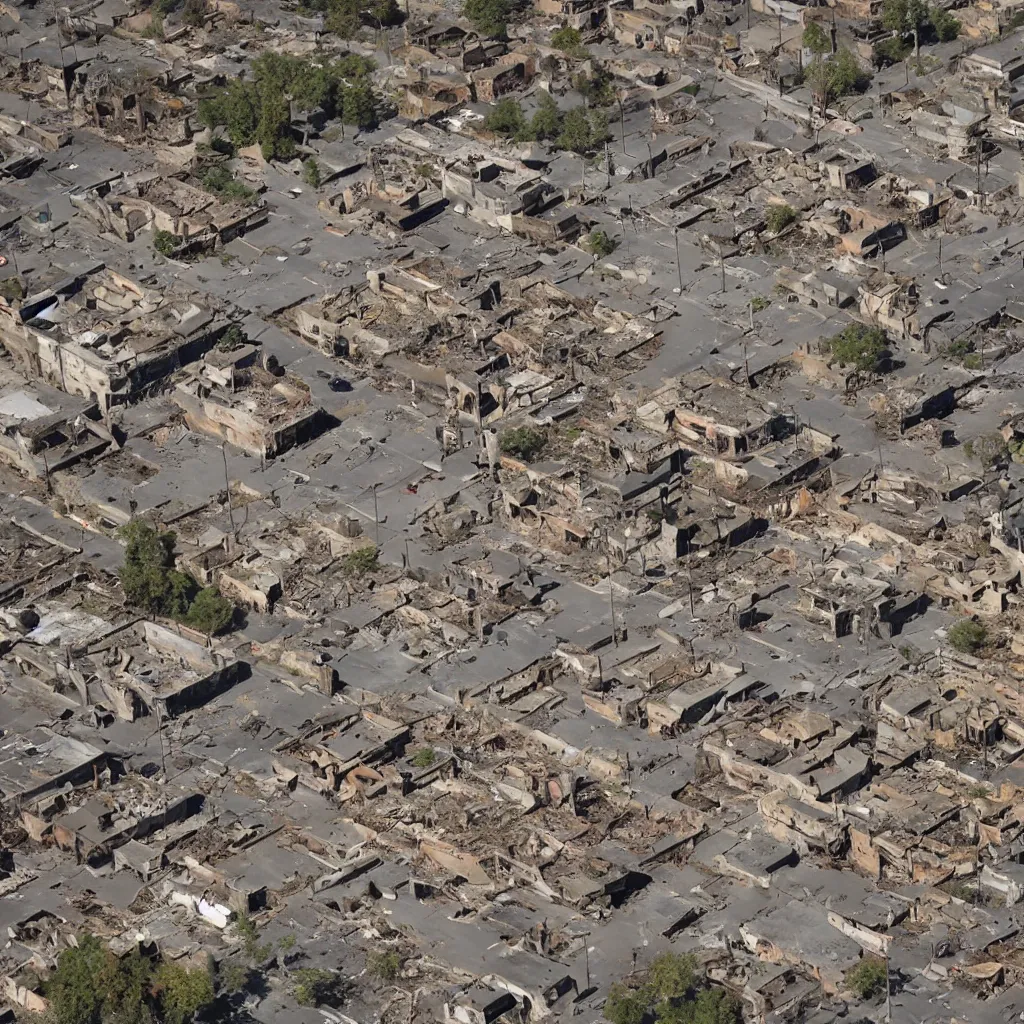 Prompt: top down aerial view of dilapidated city square in real life, desolate with zombies, dilapidated, zombies in the streets, nightmarish, some rusted style parked vehicles, sunny weather, few clouds, volumetric lighting, photorealistic, daytime, autumn, sharp focus, ultra detailed, cgsociety