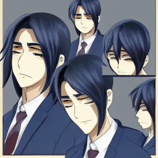 Image similar to Anime concept art of a man with navy blue hair