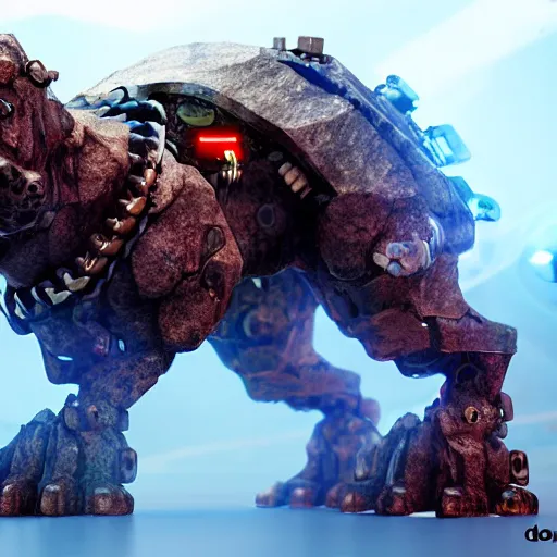 Image similar to hybrid of a cyborg dog and an agate golem kaiju, landscape agate, ultra detailed, 8 k, rule of thirds, professional lighting, unreal engine.