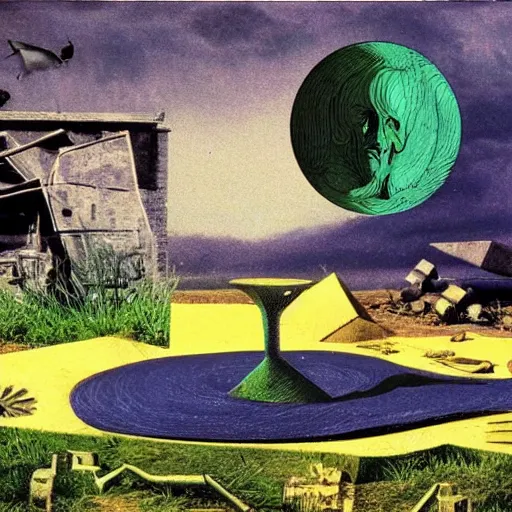 Prompt: future remains in a dump in the style of Max Ernst