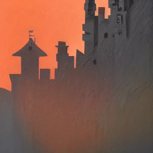 Image similar to a painting of a dreadful red sun over a castle with a waterfall in front of it. digital painting, vertical, intricate, beautiful, detailed, grunge, sharp focus, abstract art by el lissitzky and artgerm and kandinsky and kuvshinov, trending on artstation. gradient darker to bottom