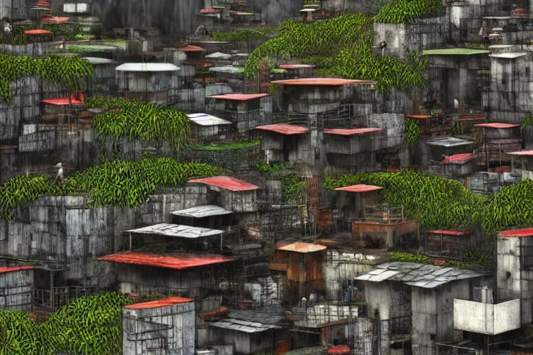 Image similar to simplicity, favela fungal beehive, streamlined environment, industrial factory, cheerful, award winning art, epic dreamlike fantasy landscape, ultra realistic,