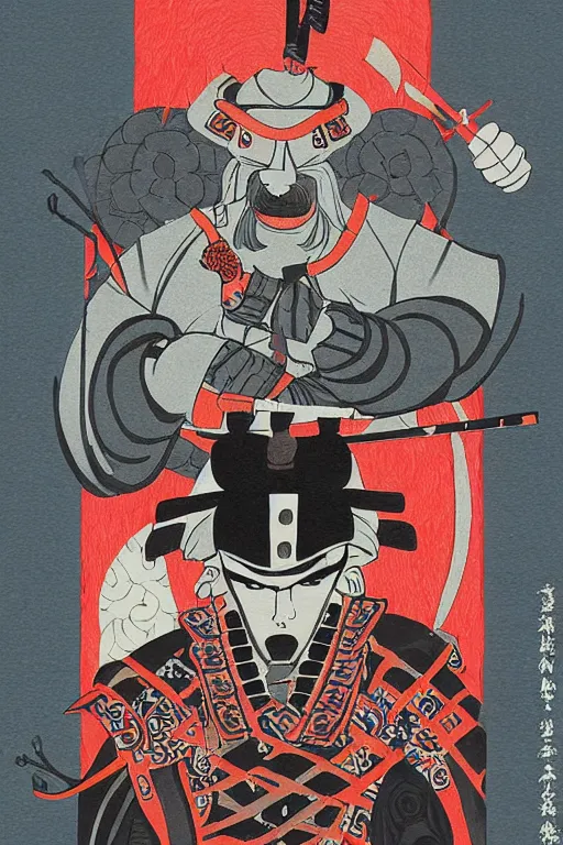 Prompt: samurai art print