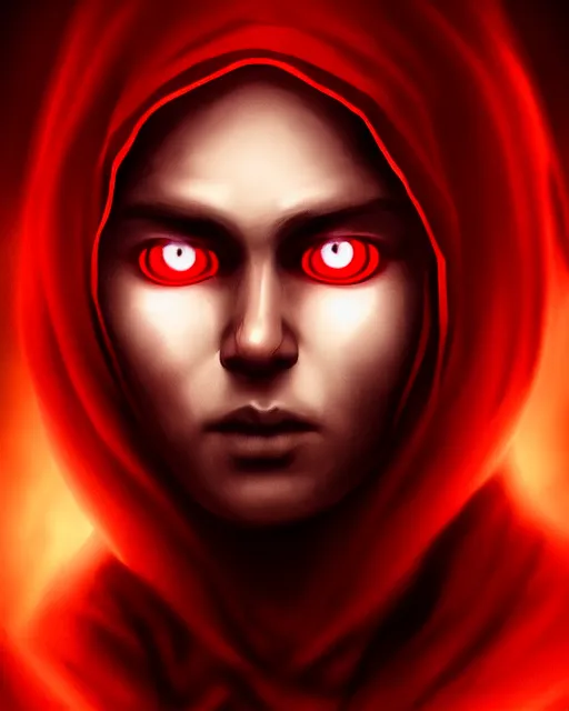 Image similar to portrait of the christlike monk with glowing red eyes, cinematic, dark art, character design, cgsociety, trending on deviantart