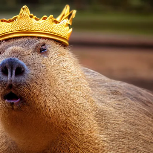 Prompt: Capybara wearing a big golden crown, 4K, 8K, product shoot, cinematic lighting