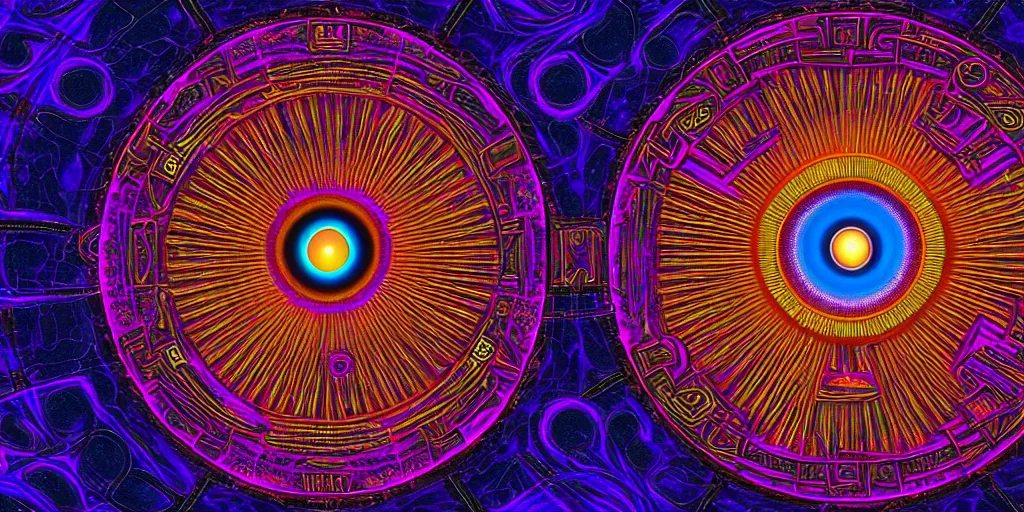 Image similar to dmt spirits, eye of horace, sacred non - euclidean space, time elves, psychedelic architecture, soul frequency, 8 k resolution, highly detailed,