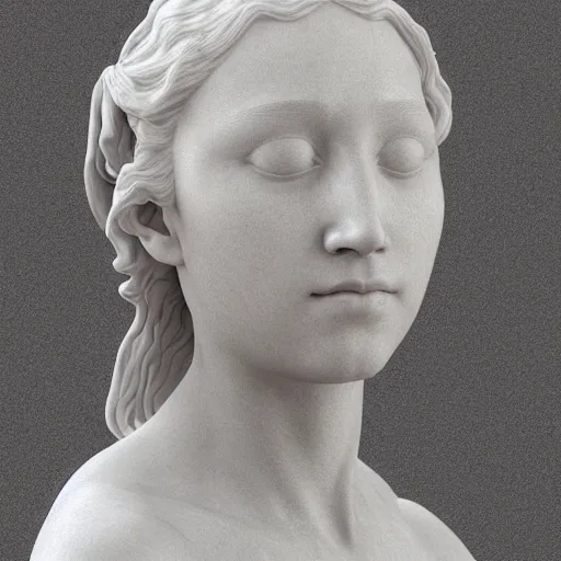 Prompt: “a delicate renaissance marble sculpture of a !female !!face , covered with water veil, highly detailed !!!transparent !!!marble !!!cloth, gi, global illumination, physically based rendering, photorealistic, top light , dark background”