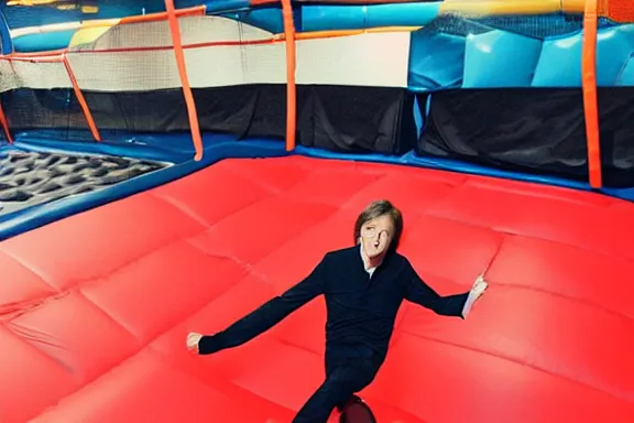 Image similar to paul mccartney at a trampoline park