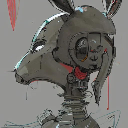 Image similar to rabbit robot, digital art in the style of jakub rebelka artstation