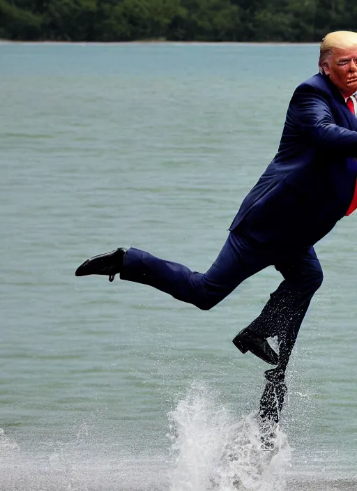 Image similar to trump jumping on water