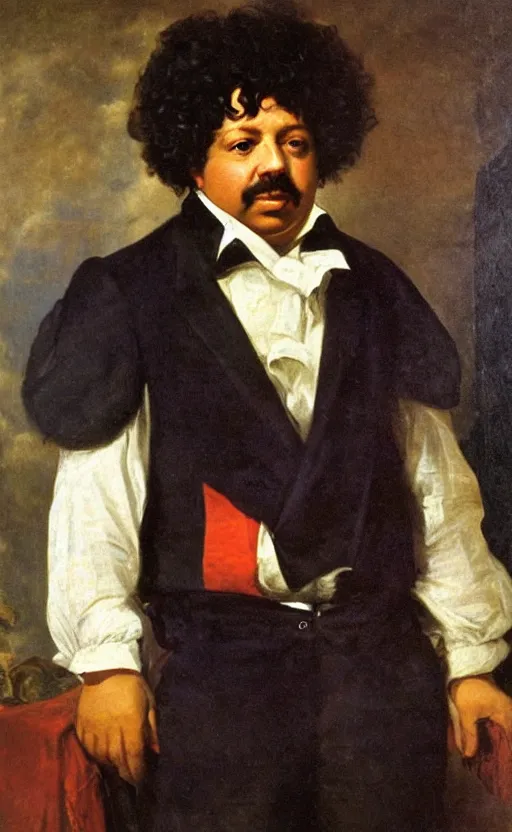 Image similar to Portrait of Alexandre Dumas, oil on canvas, highly detailed, by Delacroix, 8k