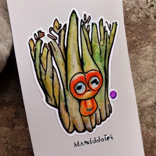 Image similar to cute watercolor colourful mandrake root with big eyes, from harry potter sticker,