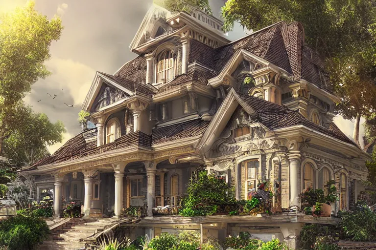 Prompt: godly house, beautiful architecture, heaven, light day, highly detailed digital art, photorealistic