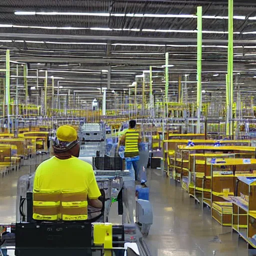 Prompt: monkey working in an Amazon factory