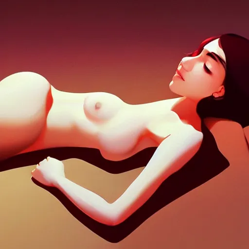 Image similar to odalisque in pools of low light, lying on her back with her head slightly hanging off edge of the bed, by guweiz and vargas and wlop and ilya kuvshinov and artgerm and, aesthetic, gorgeous, stunning, alluring, attractive,