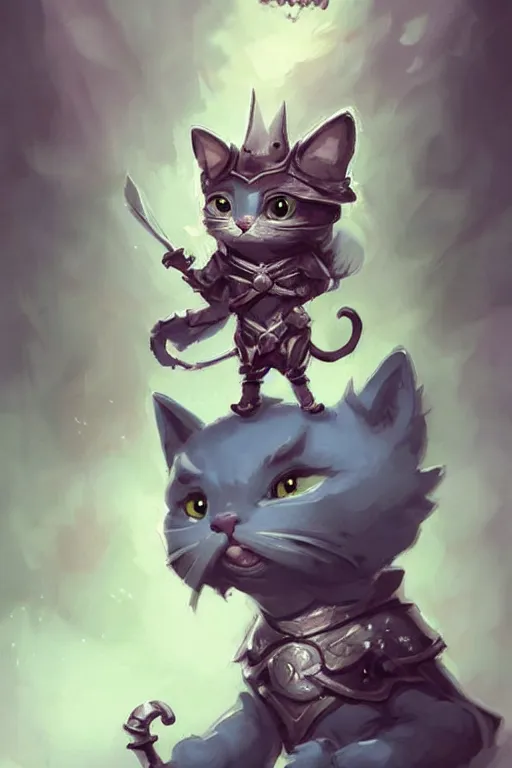 Image similar to cute little anthropomorphic cat knight wearing a cape and a crown, tiny, small, miniature cat , baby animal, short, pale blue armor, cute and adorable, pretty, beautiful, DnD character art portrait, matte fantasy painting, DeviantArt Artstation, by Jason Felix by Steve Argyle by Tyler Jacobson by Peter Mohrbacher, cinematic lighting