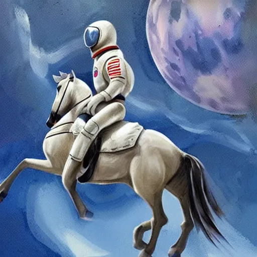 Image similar to concept art of a horse riding on the astronaut