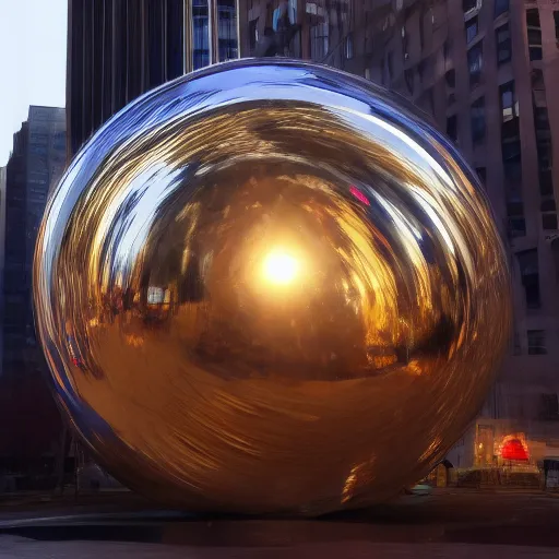 Image similar to a giant foil ball in New York City, photorealistic, HD, 960