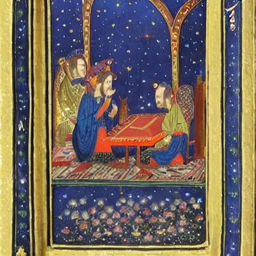 Prompt: first contact, 12k, magical realism, ottoman miniature painting,