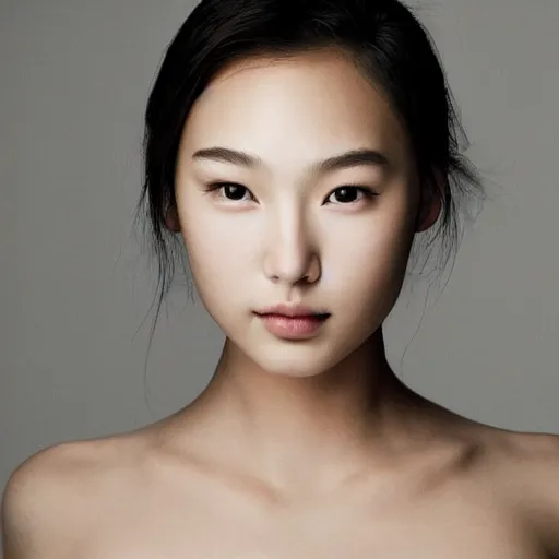 Image similar to a masterpiece portrait photo of a beautiful young woman who looks like a korean gal gadot, symmetrical face