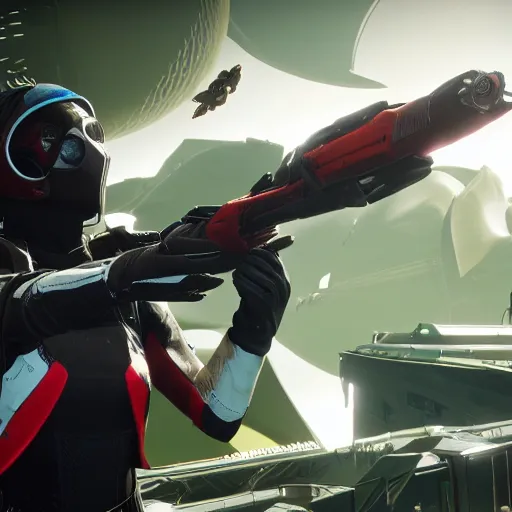 Image similar to exo from destiny 2 repairing her sparrow