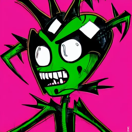 Image similar to Zim!!! from Invader Zim, in the style of artist Kim Jung Gi,