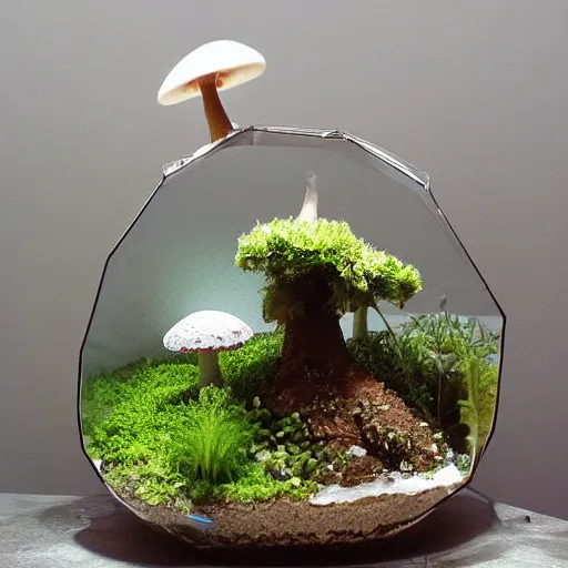 Image similar to giant mushroom inside a terrarium