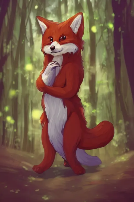 Image similar to a pretty medieval anthropomorphic fox with a fluffy tail in the forest, comic art, trending on furaffinity, cartoon, kawaii, backlighting, furry art!!!, radiant light, bokeh, trending on artstation, digital art