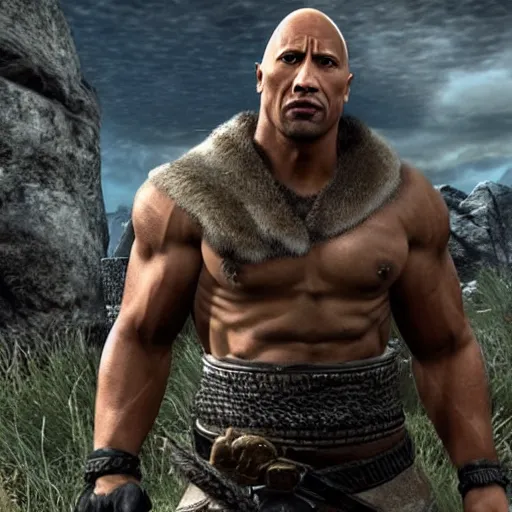 Image similar to Dwayne The Rock Johnson in the Skyrim game