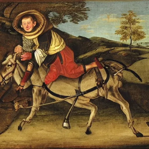 Image similar to henry the 8 th falling off a donkey