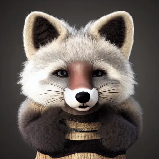 Image similar to studio quality advertising photo depicting an anthropomorphic arctic fox furry dressed up as a character in Final Fantasy