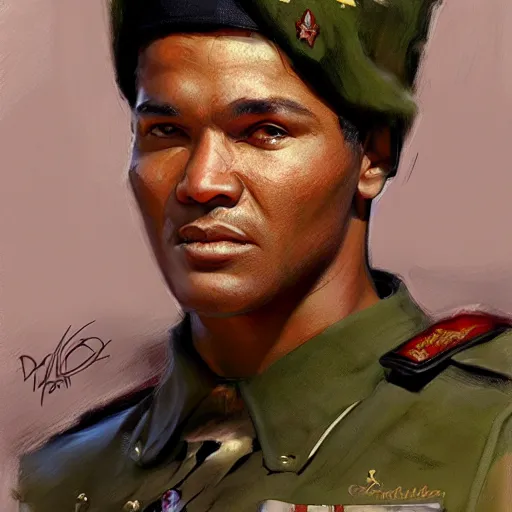 Image similar to Mohammed Ali as a soldier, closeup character art by Donato Giancola, Craig Mullins, digital art, trending on artstation