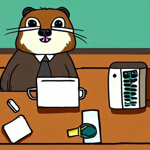 Image similar to concept art of A groundhog is working on a computer in anime style