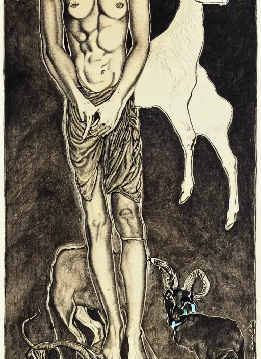 Prompt: prince and a goat, illustration by austin osman spare, high resolution