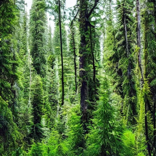 Prompt: Picture of the most beautiful lush green boreal Forest trees