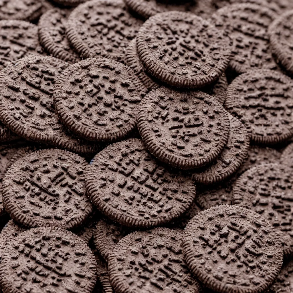 Prompt: close - up view of oreos on top of a wooden table, 8 k, high detail, photorealistic, proper shading