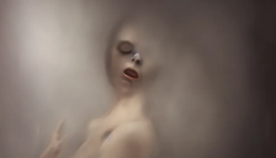 Image similar to a painting of a possessed woman in a foggy room by jama jurabaev, cinematic shot, trending on artstation, high quality, ultra realistic