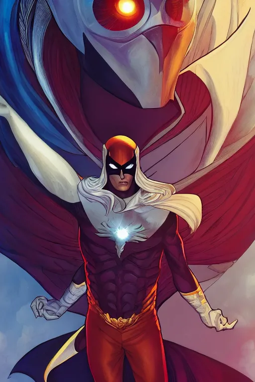 Image similar to portrait of phoenix force moon knight, sharp focus, artstation, trending, by julie dillon, luis melo, tyler miles lockett, lei jin, hong lei, ken wong, adam narozanski, joy ang