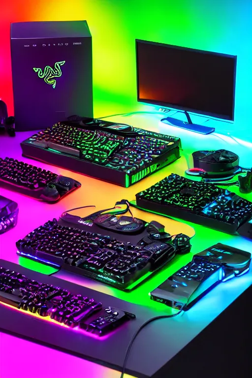 Image similar to razer gaming VODKA, rgb lights, promotional photo