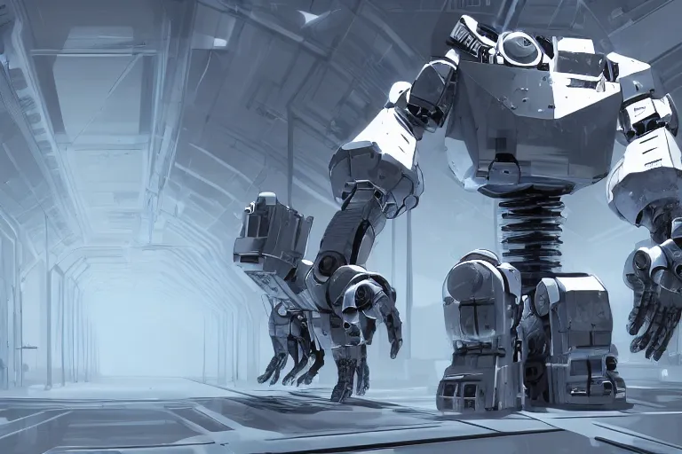 Prompt: parallax datacenter server room single mono colossus white rusty android robosaurus four - armed in artstation cinematic detailed concept art volumetric light sharp coherent cgsociety very very realistic