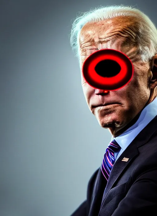 Image similar to hyper realistic ultra realistic vengeful photo furious glowing red eyes biden, high quality photo, detailed , 8k