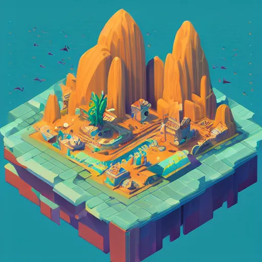 Prompt: isometric island in the sky, isometric invironment, 3d art, isometric art, amazing detail, artstation, concept art, behance, neon blue background